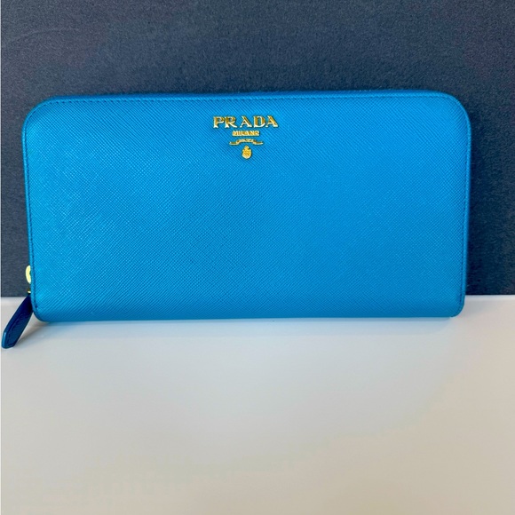 Prada Accessories - Prada Saffiano Continental Wallet in Turquoise with Gold Hardware